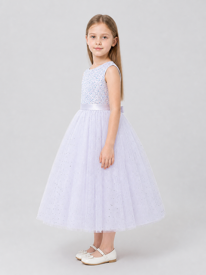 Long Princess Dress with Sequins and Pattern side view