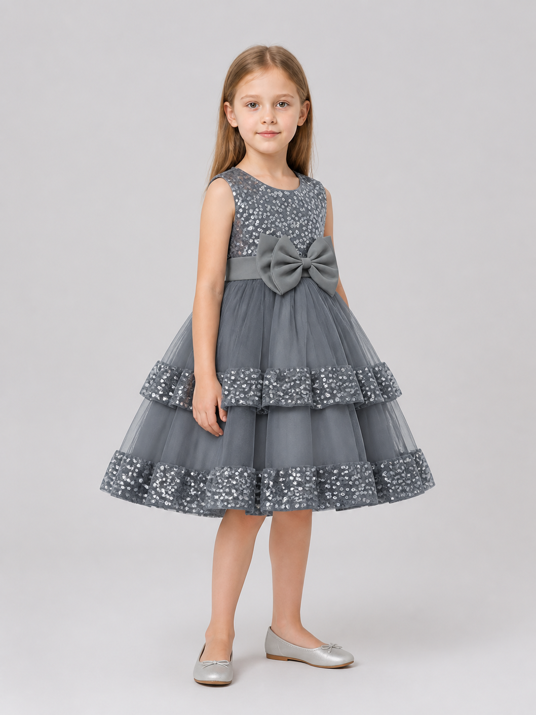 Girls’ Princess Dress with Sequins and a Layered Skirt side view