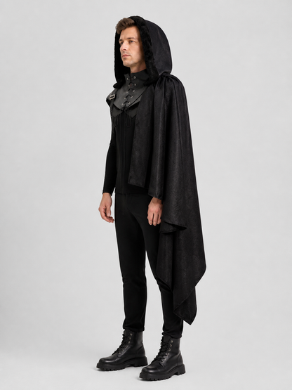 Medieval Hooded Cape, Black, Gothic side view
