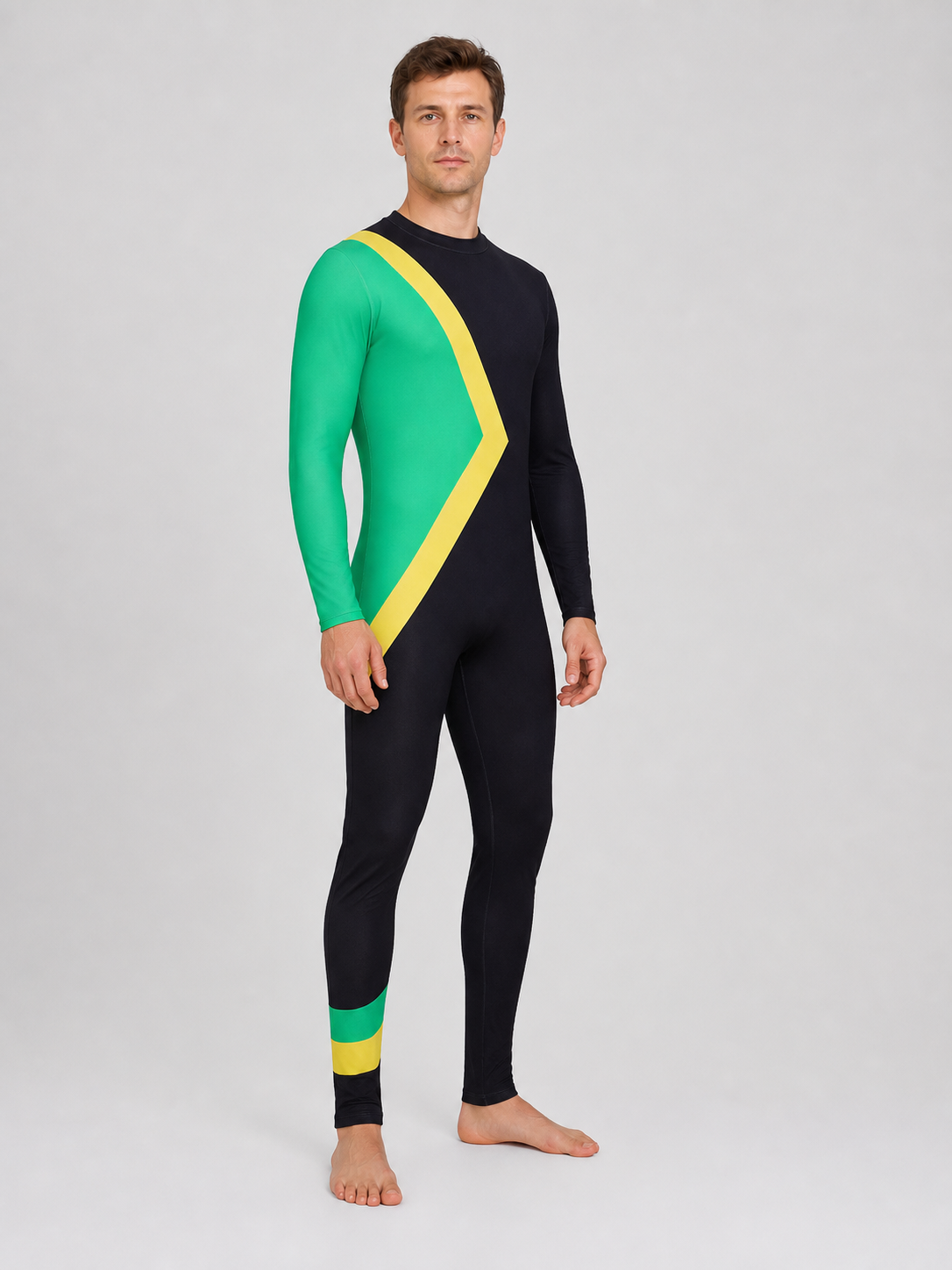 Cosplay Bobsled Team Jumpsuit, Green and Yellow side view