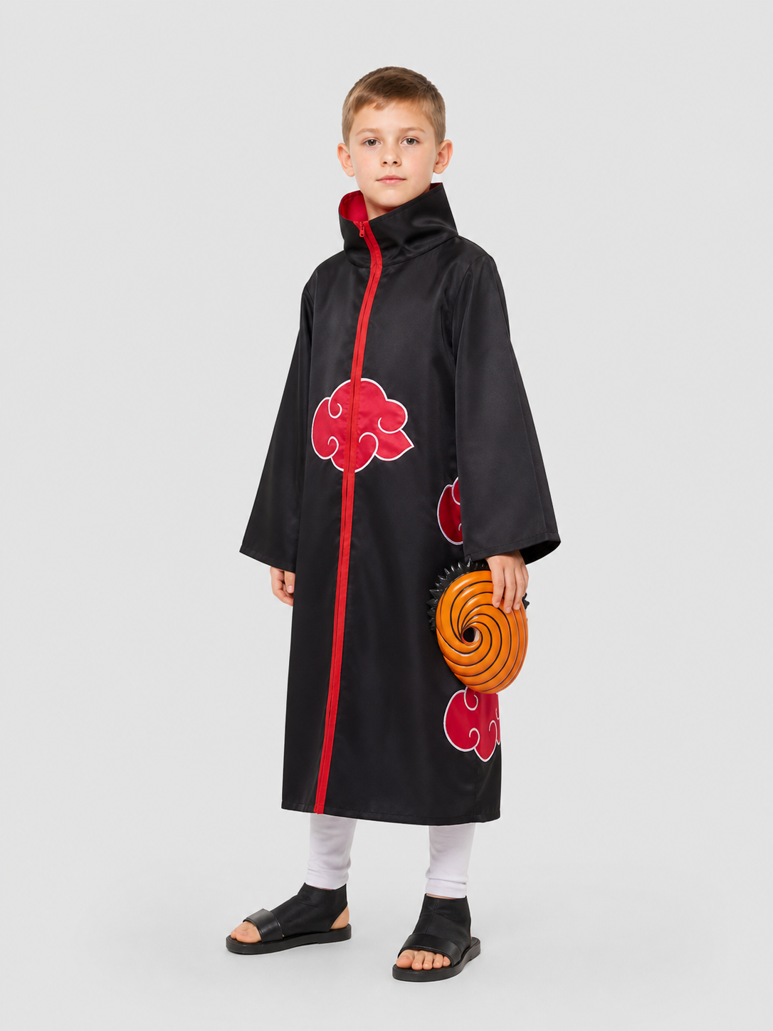 Akatsuki Cloak with Mask for Cosplay, Black with Red Pattern side view