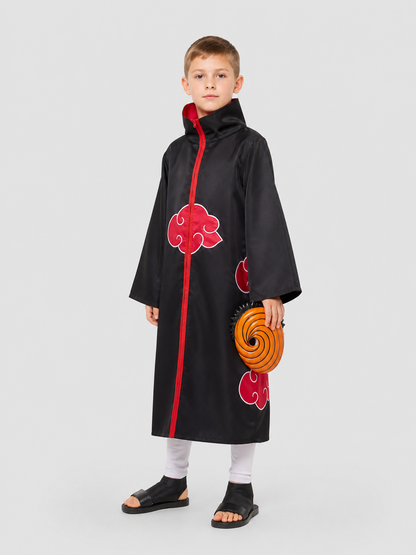 Akatsuki Cloak with Mask for Cosplay, Black with Red Pattern side view