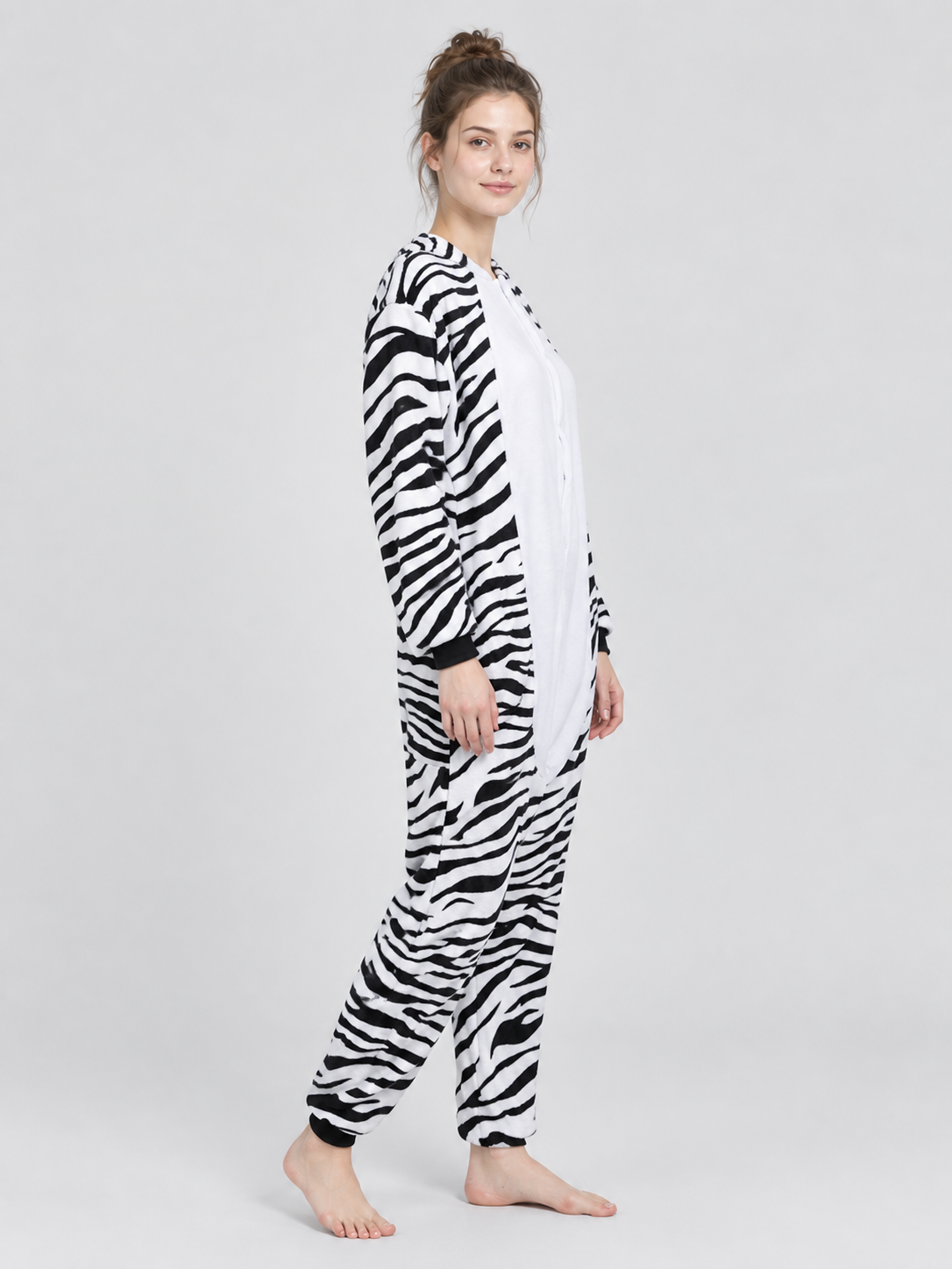 Zebra Print Pajama Jumpsuit with White Insert