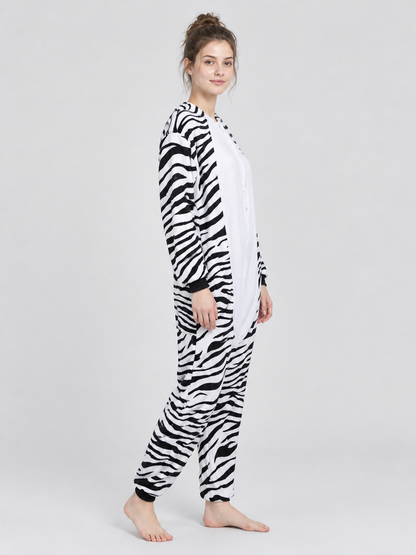 Zebra Print Pajama Jumpsuit with White Insert