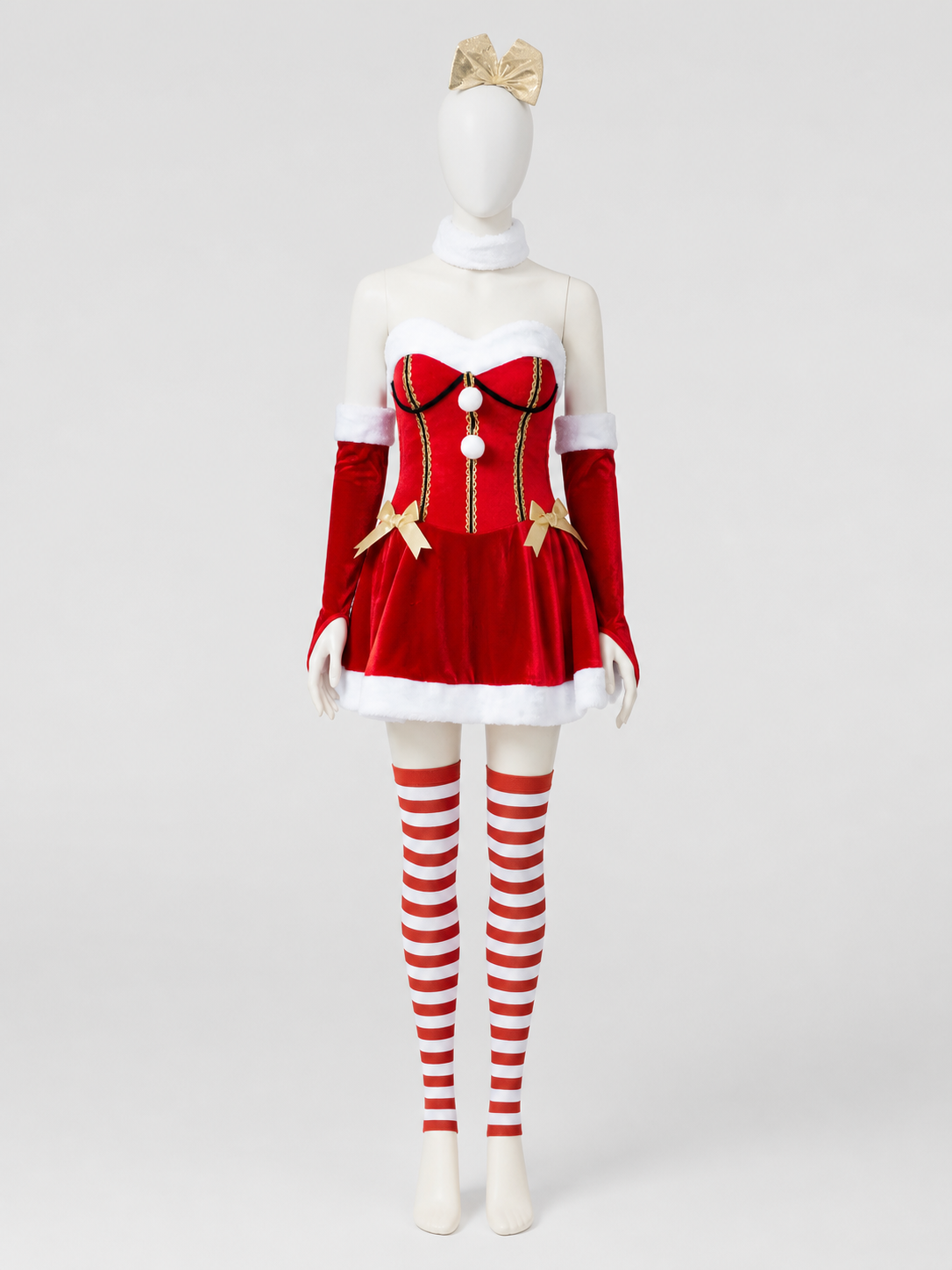 Santa New Year's Costume, Red and White, Full Skirt side view