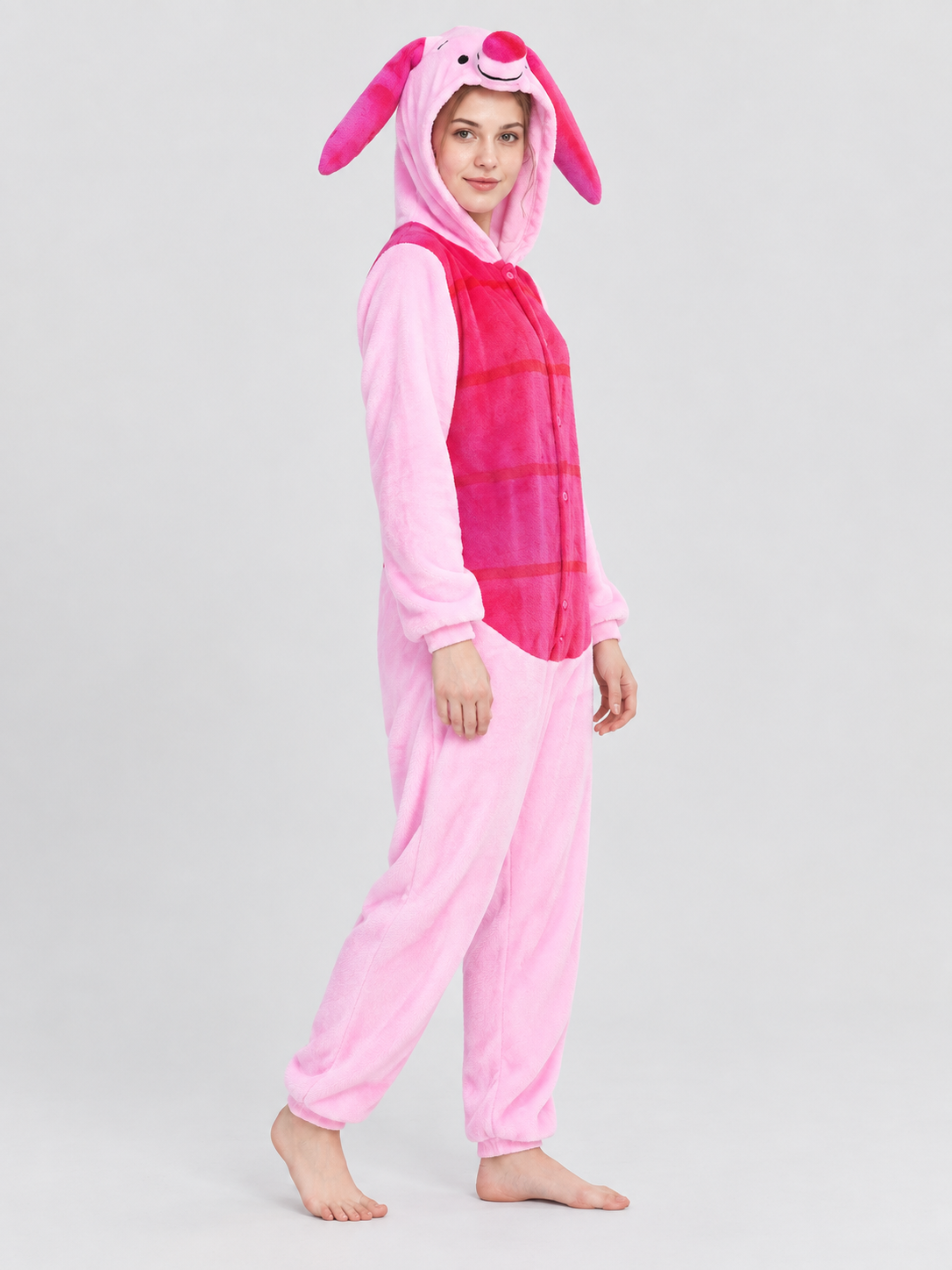 Flannel Hooded Pajama Jumpsuit with Ears