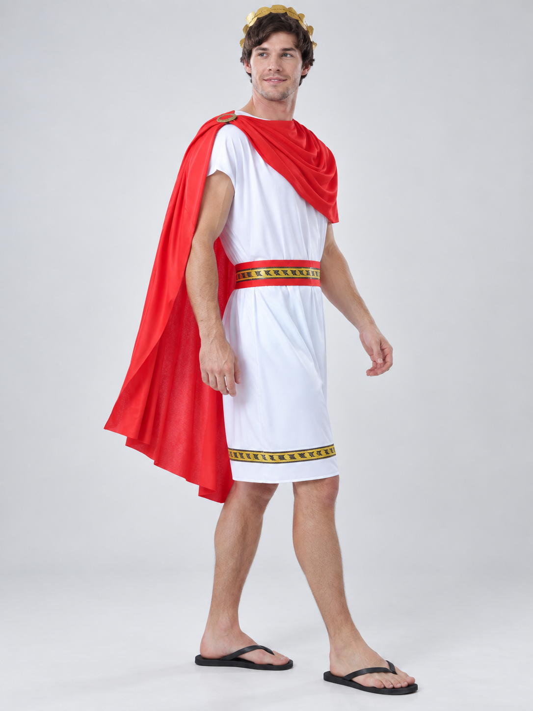 Antique-Style Carnival Costume with Red Cape side view