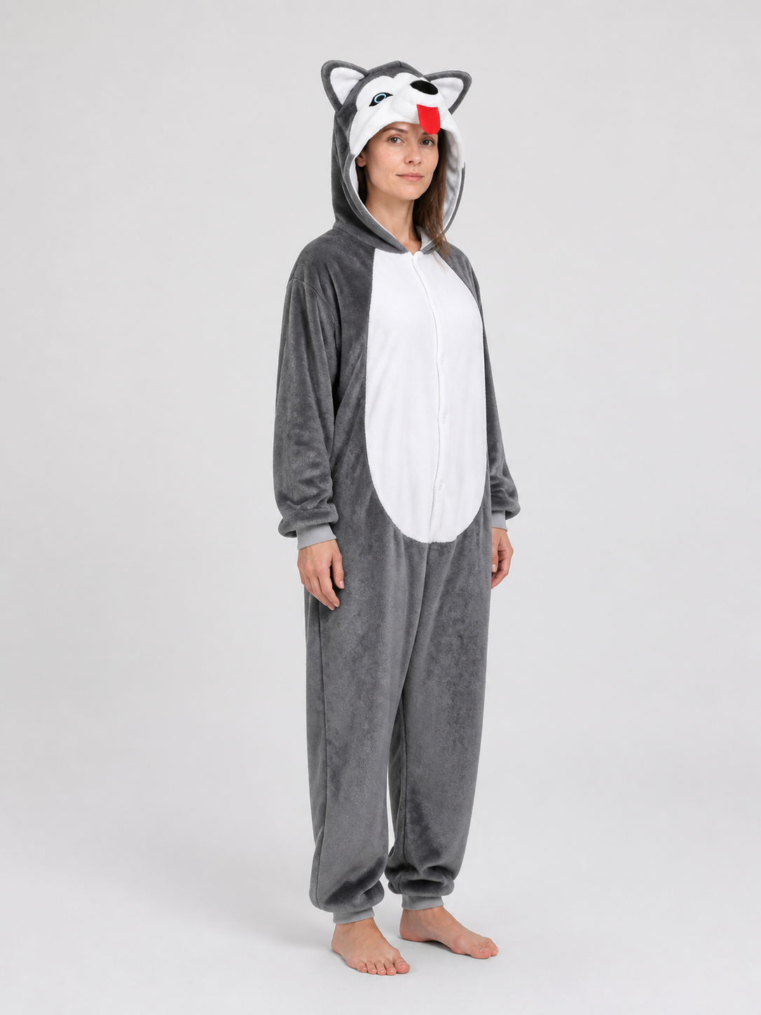 Husky Flannel Hooded Pajama Jumpsuit side view