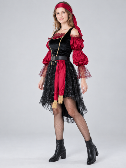 Pirate Costume with Black and Red Dress and Belt