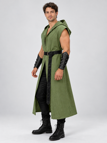 Olive Green Sleeveless Hooded Tunic with Zipper