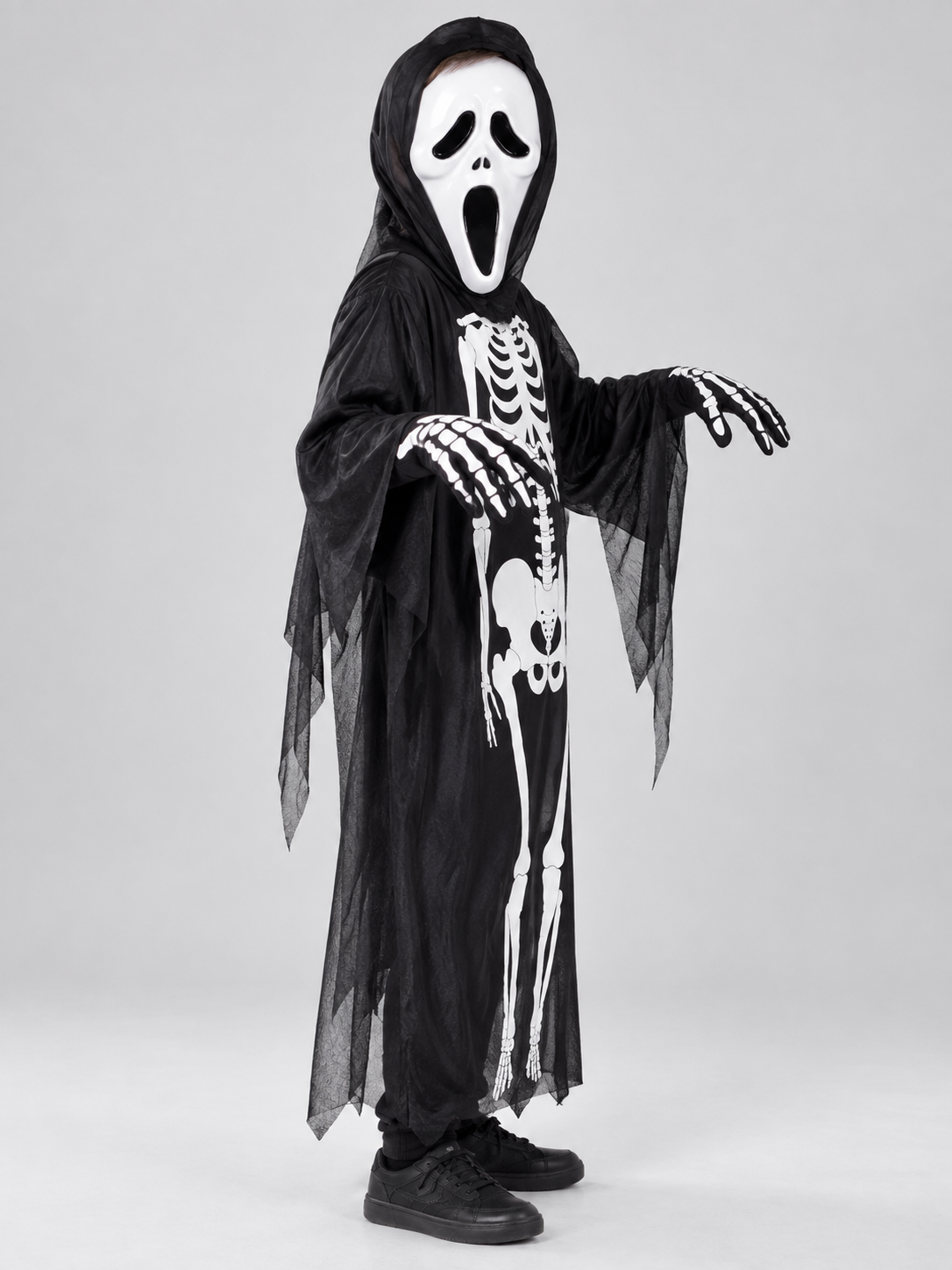 Skeleton Costume with Mask and Gloves side view
