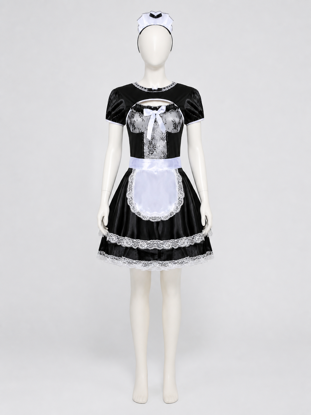 M–XL Maid Costume with White Apron and Bow side view
