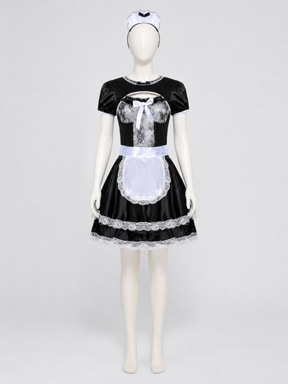 M–XL Maid Costume with White Apron and Bow side view