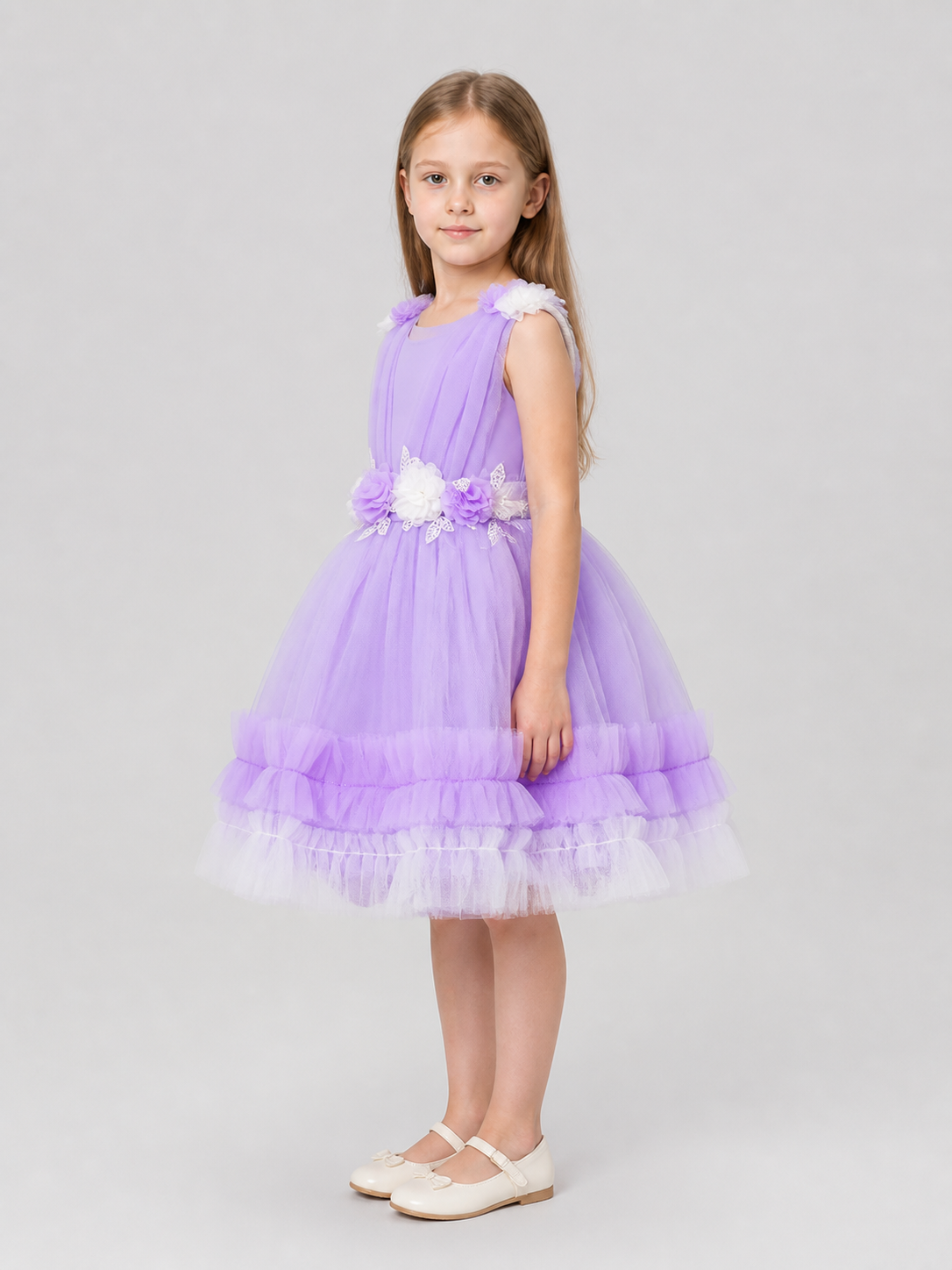 Full Tulle Dress with Floral Decor side view