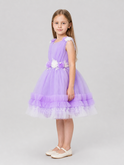 Full Tulle Dress with Floral Decor side view
