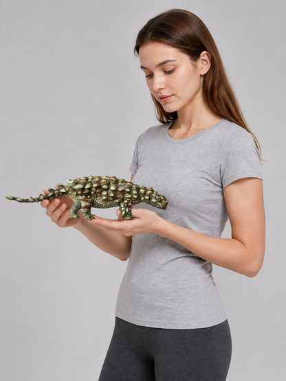 Armored Dinosaur Figurine with Plates and Spikes side view