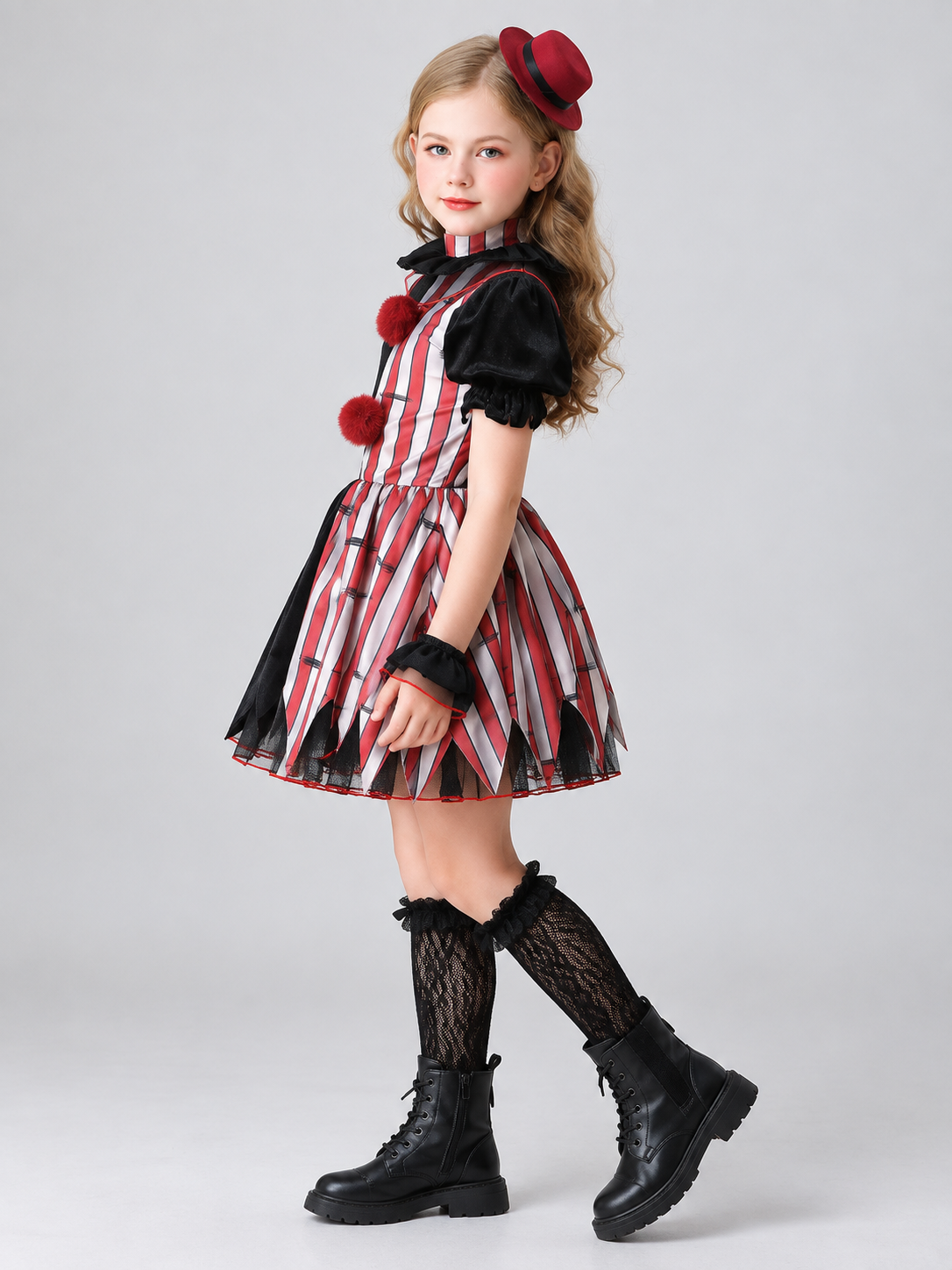 Kids' Clown Costume with Pom-Poms and Hat