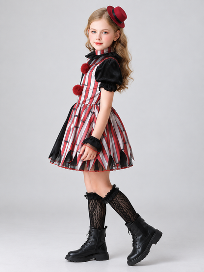 Kids' Clown Costume with Pom-Poms and Hat