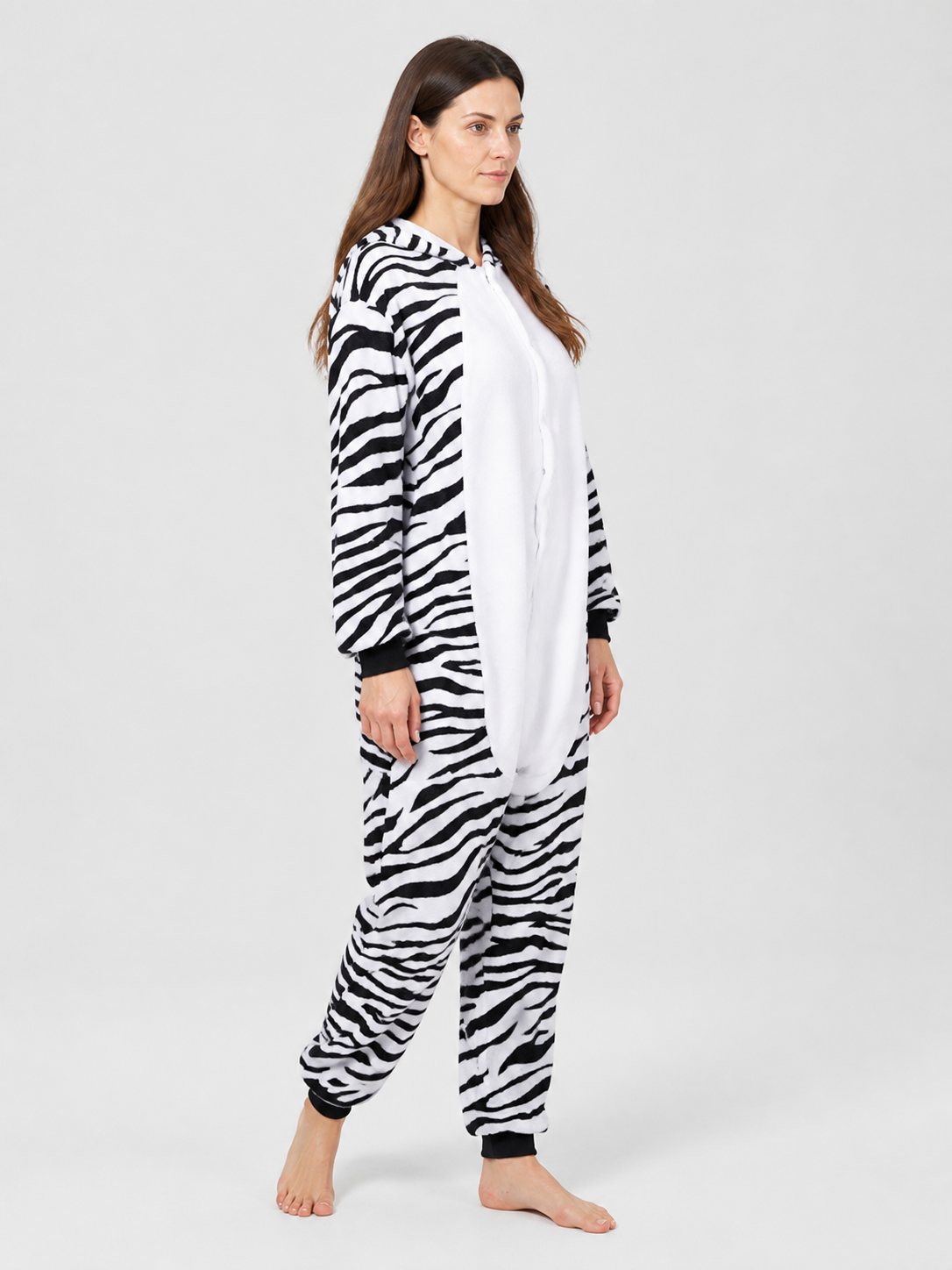 Flannel Zebra Long-Sleeve Pajama Jumpsuit side view
