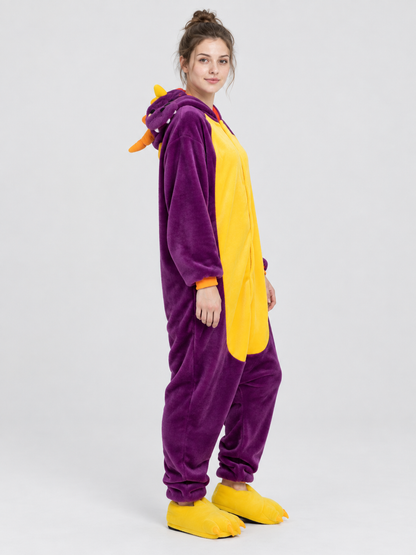 Purple Hooded Pajama Jumpsuit with Yellow Panel