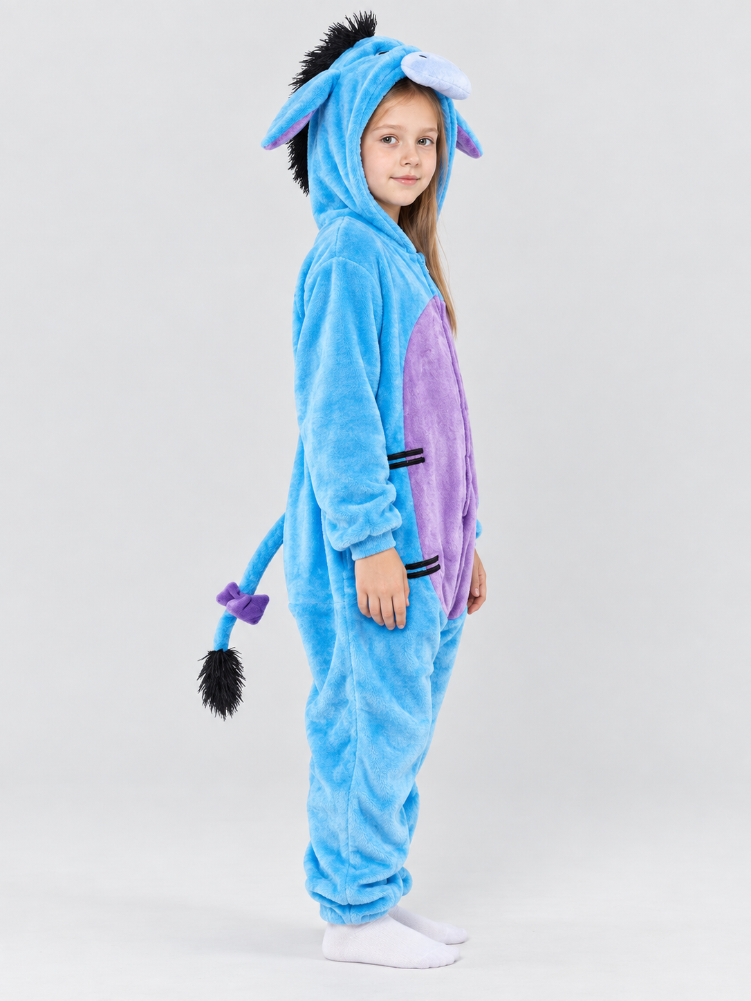 Blue Pajama Jumpsuit with Hood, Ears, and Tail