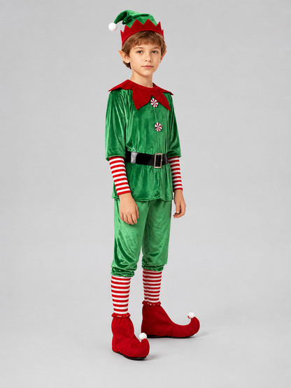 Christmas Elf Costume Set with Hat and Boot Covers side view