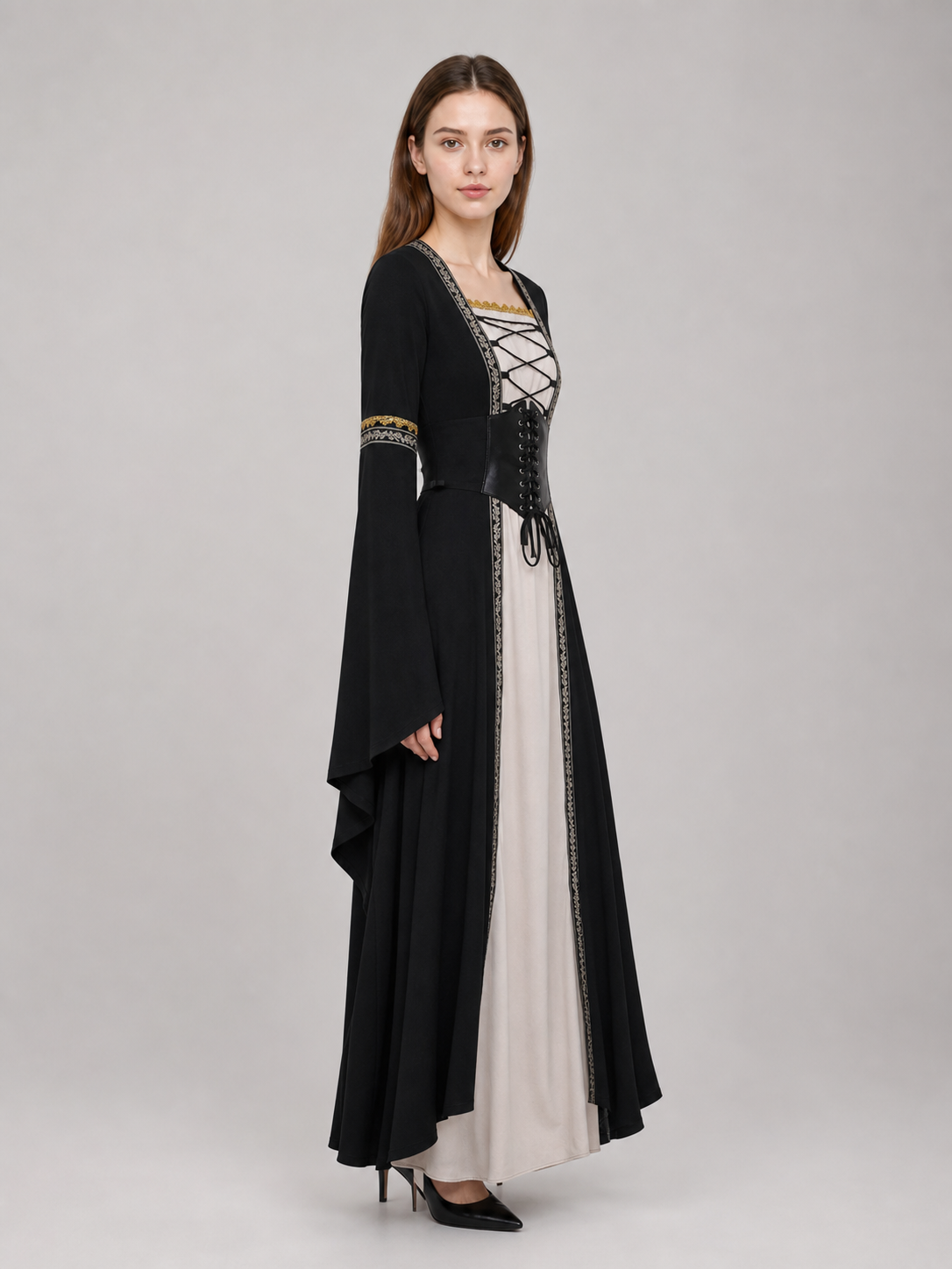 Gothic long-sleeve lace-up dress