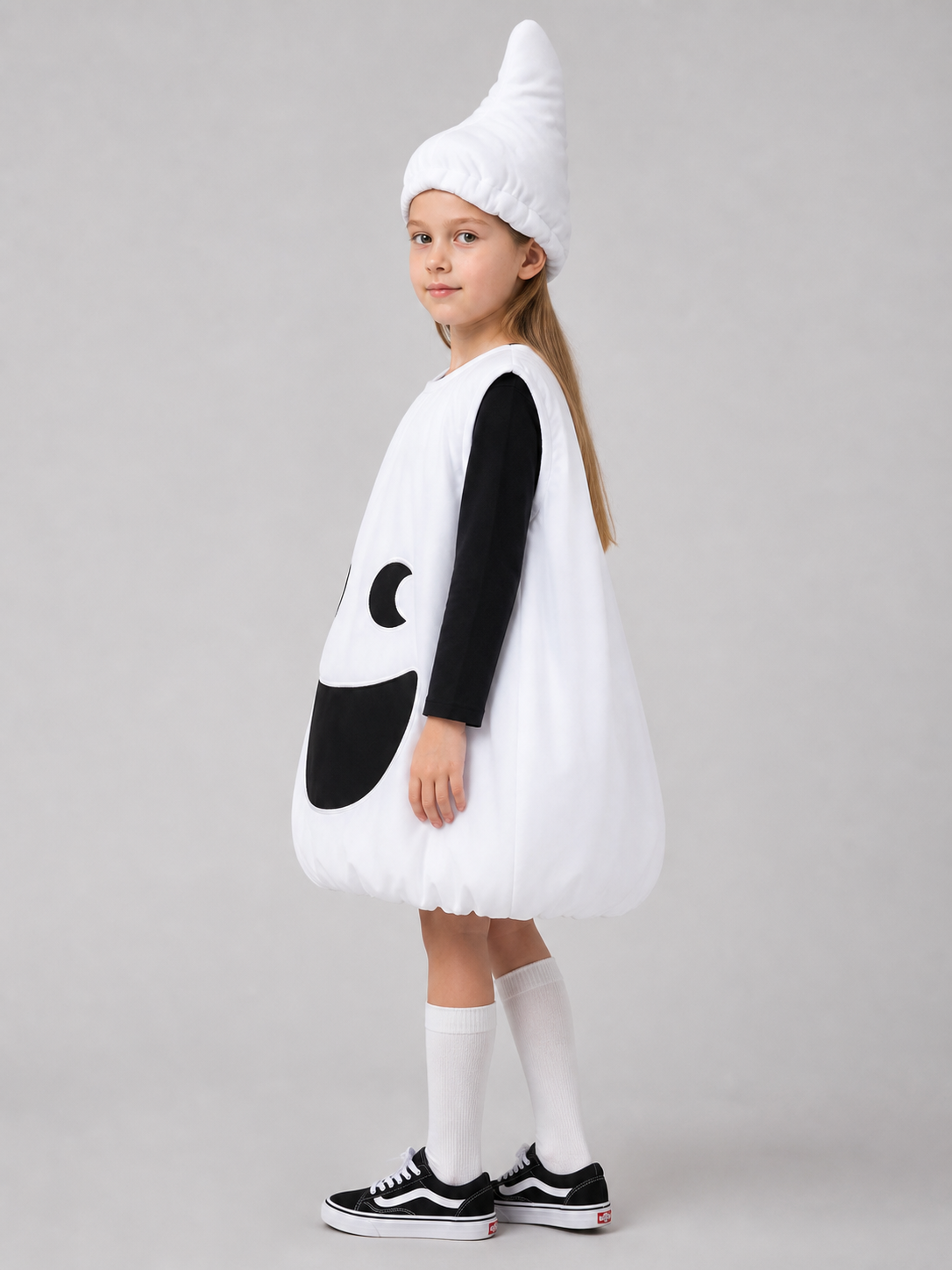 Children's ghost costume with headwear side view