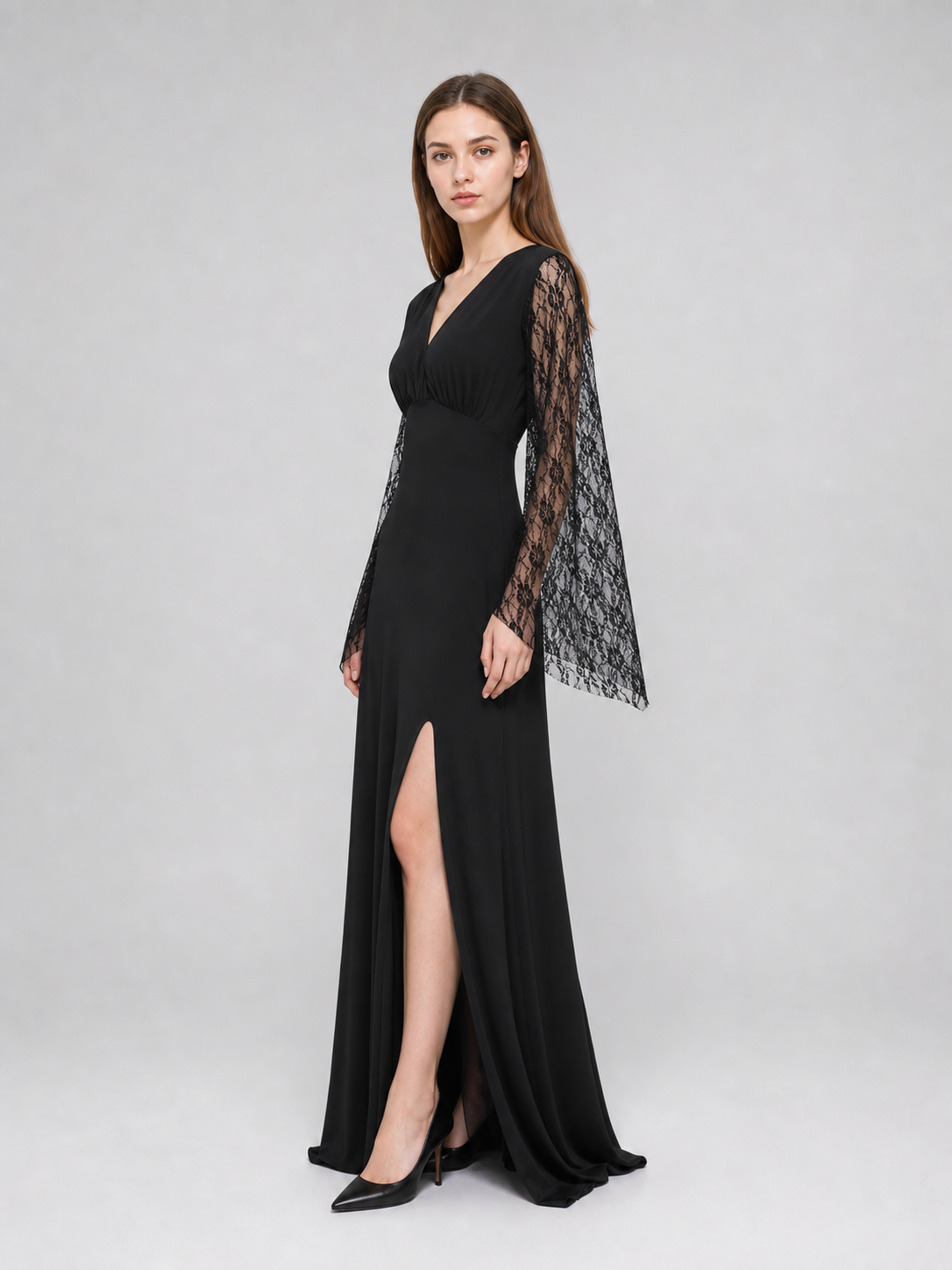 Black Gothic Dress with Lace Sleeves
