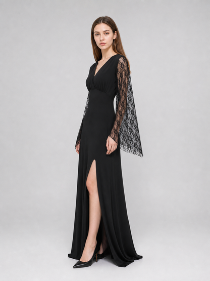 Black Gothic Dress with Lace Sleeves