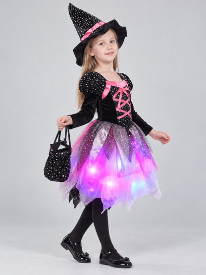 Kids' Witch Costume with Hat and Lights