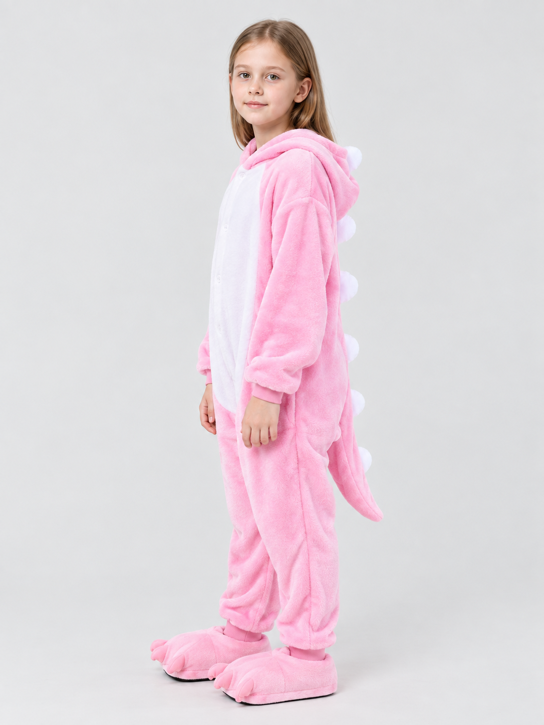 Kids' One-Piece Kigurumi Pajama Pink with Hood