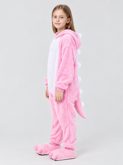 Kids' One-Piece Kigurumi Pajama Pink with Hood