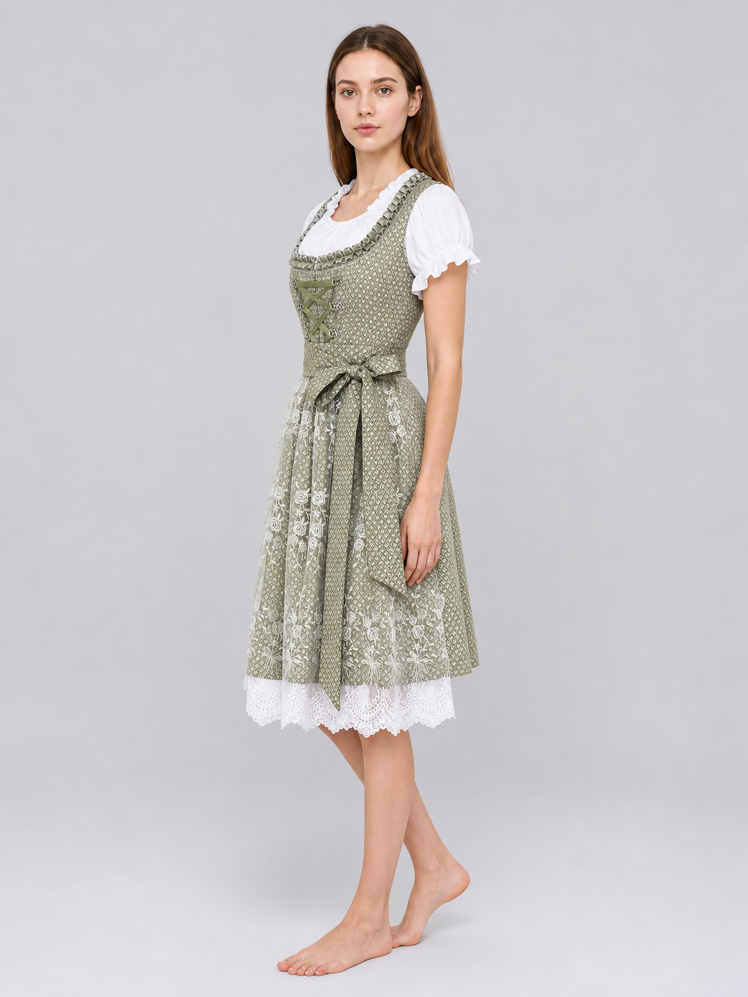 Embroidered and Lace-Trimmed Dirndl Dress for Festivals