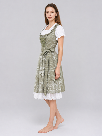 Embroidered and Lace-Trimmed Dirndl Dress for Festivals