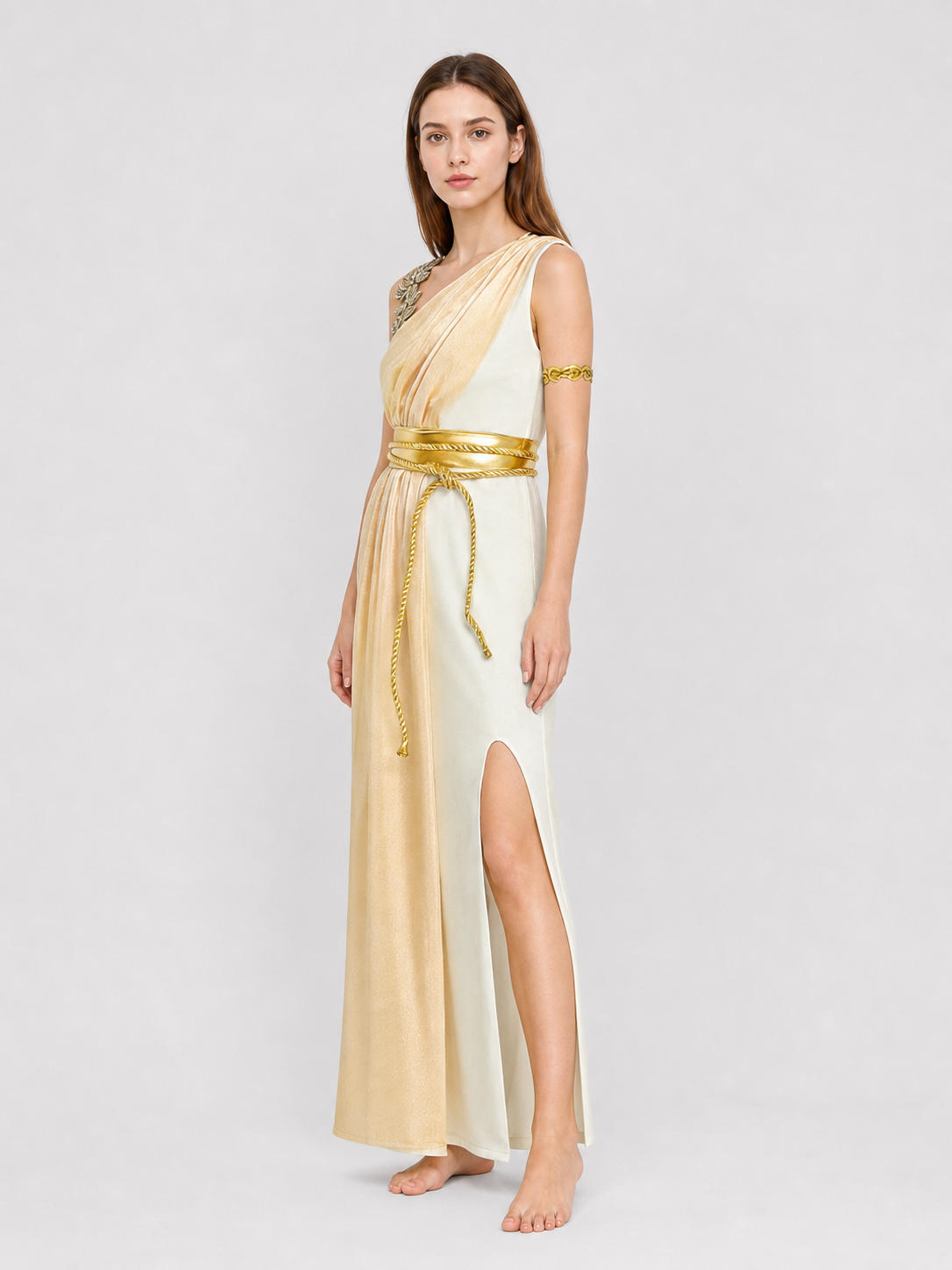 Ancient Greece Costume, White and Gold Robe for Halloween side view