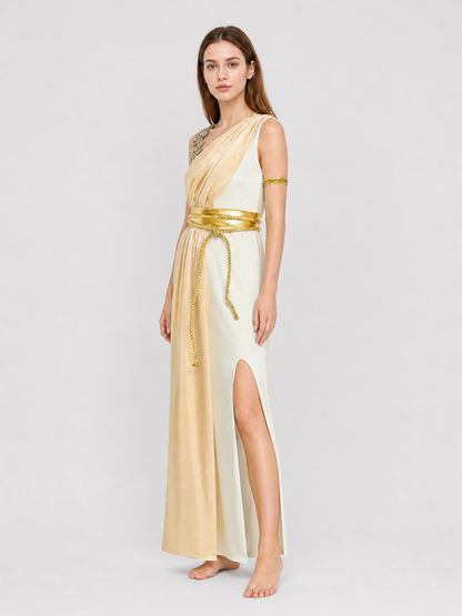 Ancient Greece Costume, White and Gold Robe for Halloween side view