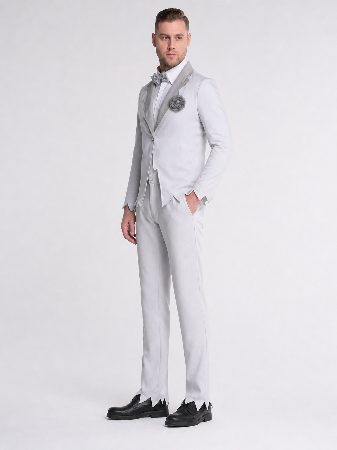 Wedding Suit with Shirt, Bow Tie, and Brooch
