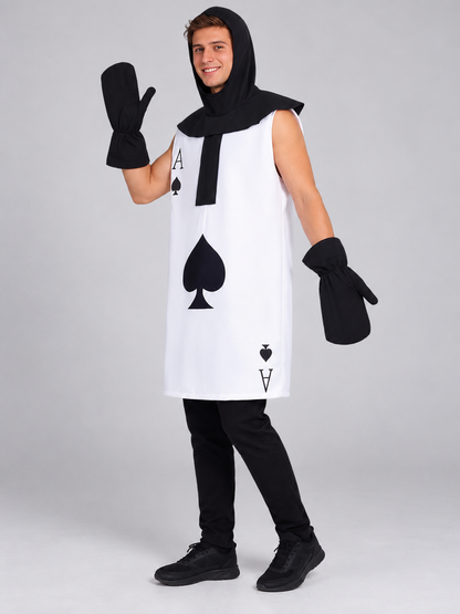 Cosplay Costume White with Black Hood and Gloves