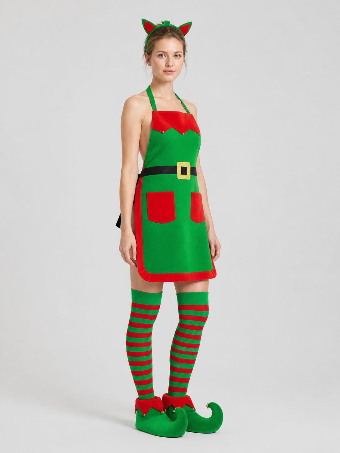 Christmas Elf Costume Apron, 4-Piece Set side view