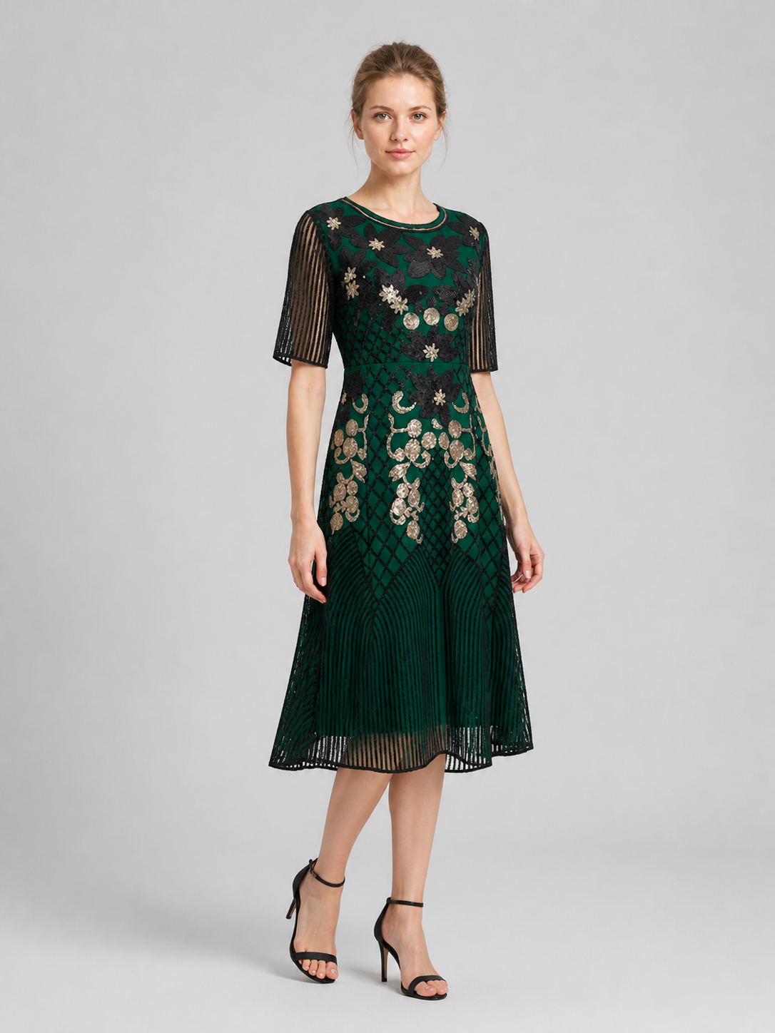 1920s-Style Sequin Dress with 3/4 Sleeves side view
