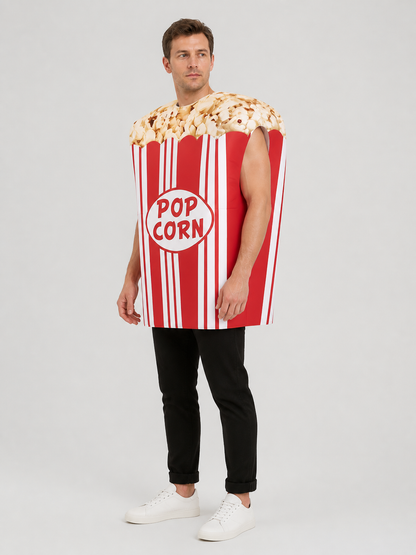 “Popcorn” carnival costume in the shape of a bucket, one size side view