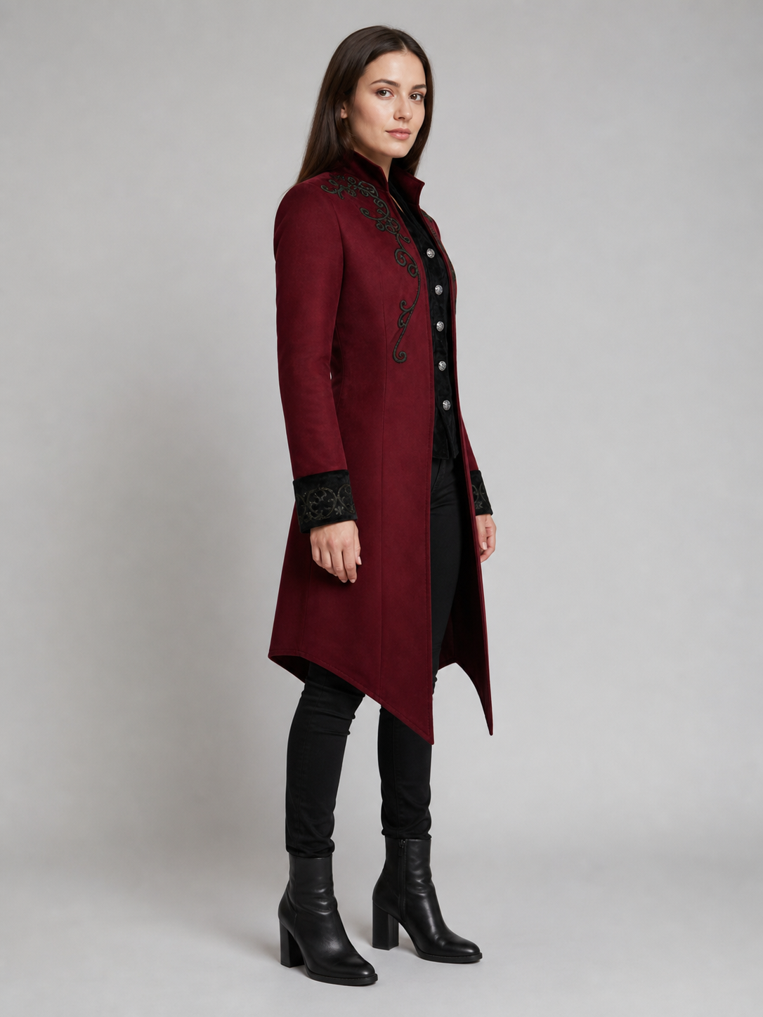 Carnival Long Embroidered Cloak, Burgundy