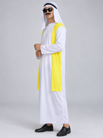 Carnival costume with yellow side inserts and mustache