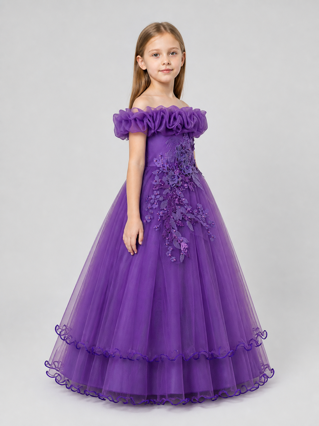 Festive Princess Dress, Purple, Full Skirt side view