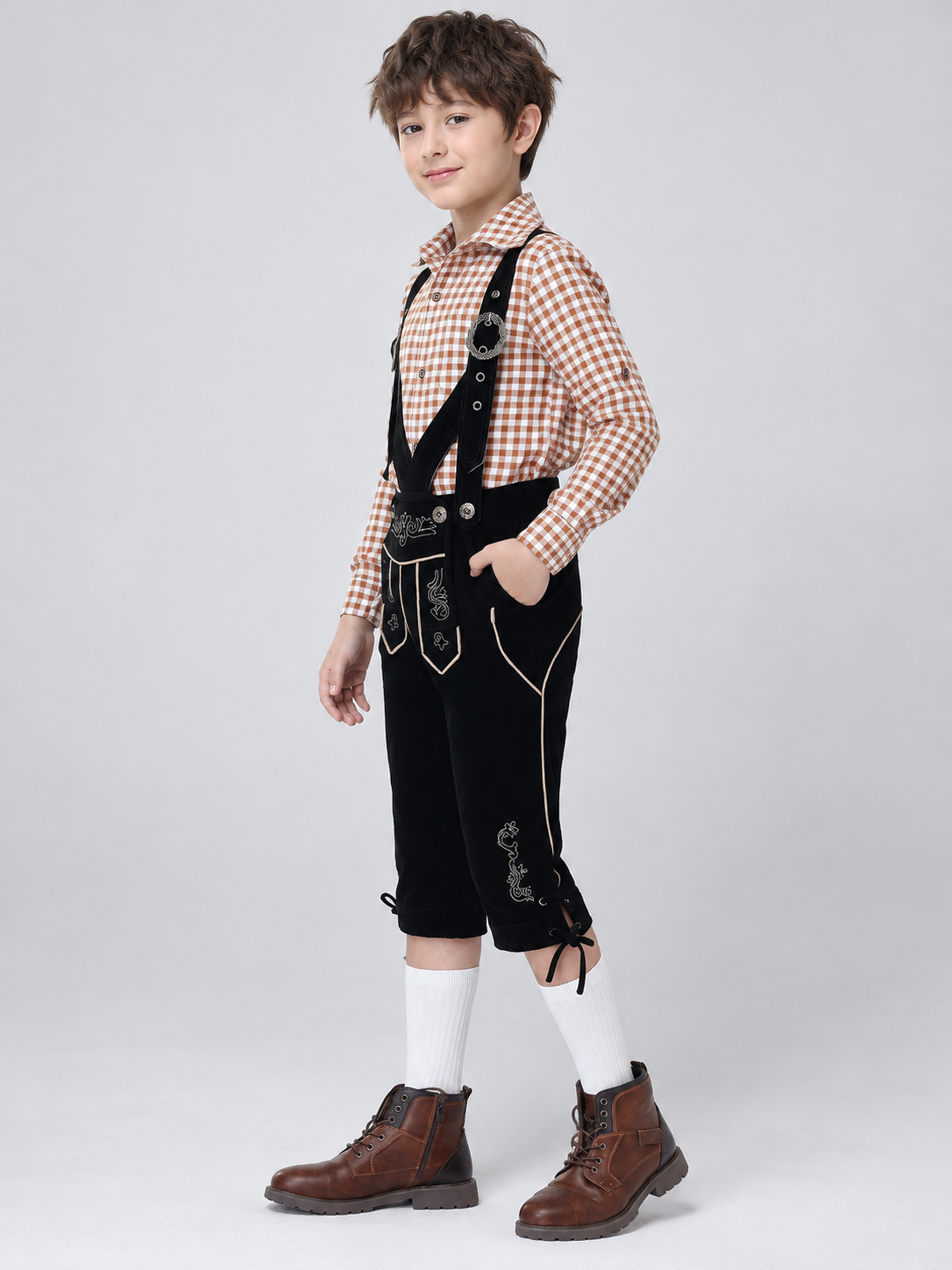 Kids' Bavarian-Style Costume: Plaid Shirt and Pants