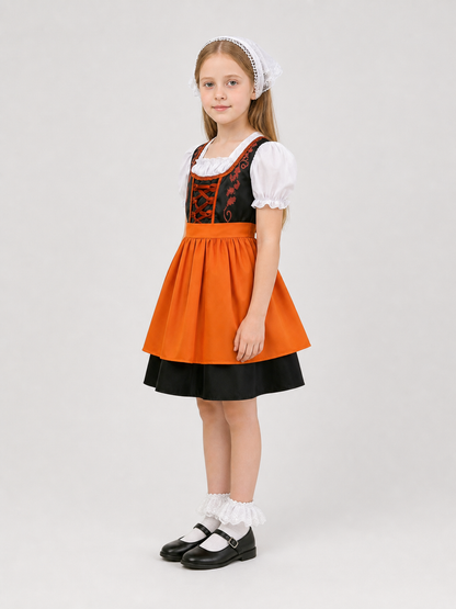 Bavarian Dress with Lace-Up Detail, Full Skirt, and Sleeves side view