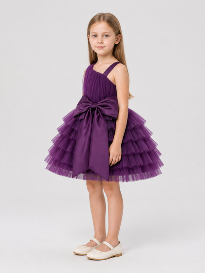 European-Style Sleeveless Tulle Dress with Bow LAL93 side view
