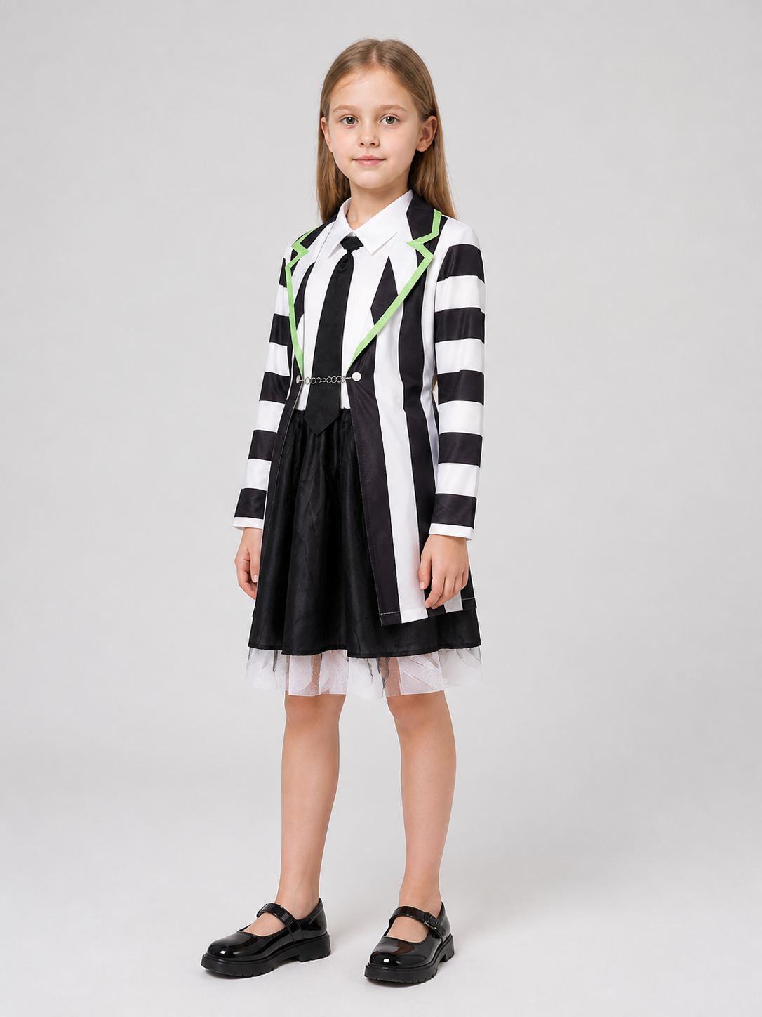 Beetlejuice Cosplay Costume, Striped Dress Set side view