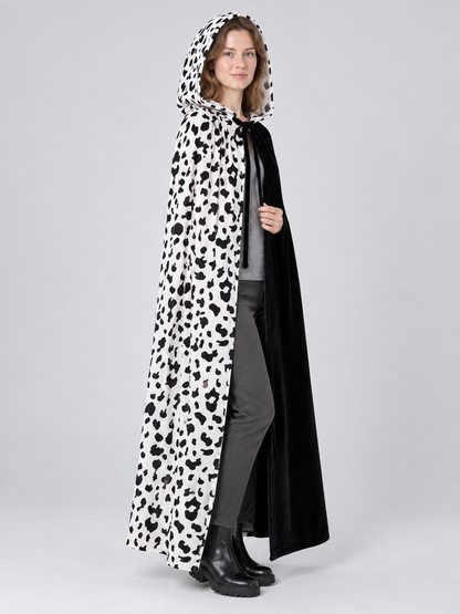 Reversible Hooded Cape Cloak Black and White
